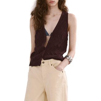 Mango Open Stitch Sweater Vest in Chocolate at Nordstrom, Size Xx-Small