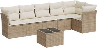 vidaXL Vidaxl - Set Sof&aacute;s De Jard&iacute;n 7 Piezas Y Cojines Rat&aacute;n Sint&eacute;tico Beige