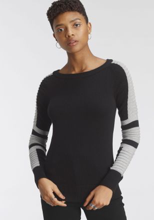 Arizona Rundhalspullover »im Bikerstil« mit Ärmeln in Fein - und grobem Rippenstrick