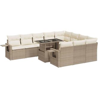 vidaXL Set De Sof&aacute;s De Jard&iacute;n 11pzas Con Cojines Rat&aacute;n Sint&eacute;tico Beige Vidaxl