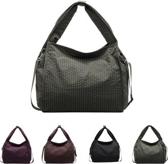 Generic Slouchy Tote Bag Textured Soft Shoulder Tote Oversized Lightweight Checkered Crossbody Bag with Adjustable Strap (Green)