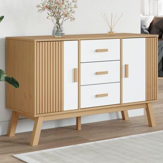 vidaXL Credenza Olden Bianca E Marrone 114x43x73,5 Cm Massello Di Pino - Vidaxl