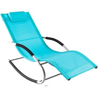 SoBuy SoBuy Lettino Sdraio da Giardino a Dondolo - Sedia a Dondolo da Esterno in Textilene Azzurro con Telaio in Metallo, 150x63x87cm, Lettino Prendisole