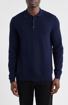 BOSS Diluigi Long Sleeve Virgin Wool Blend Polo Sweater in Dark Blue at Nordstrom, Size X-Large