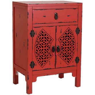 Wanderlust Deco Mesita De Madera Lacada De 1 Caj&oacute;n Y 2 Puertas 48x32x70h Cm - Rojo