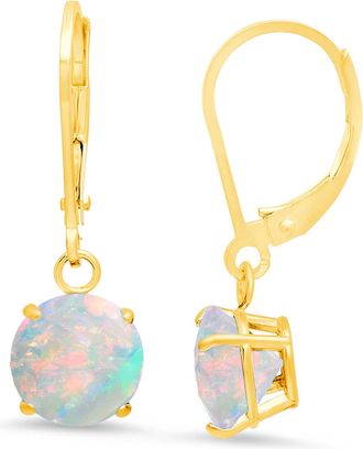 MAX + STONE 10K Yellow Gold Round Checkerboard Cut Gemstone Leverback Earrings (8mm)