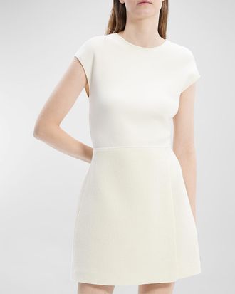 Theory Plush Tweed Wrap Skirt Combo Mini Dress