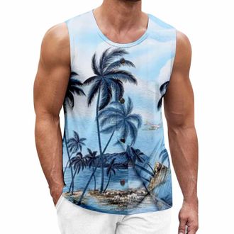 Generic Mens Funky Hawaiian Sleeveless T Shirt - Beach Vests Summer Pattern Printed Tank Tops Tropical Vest Personalised Beach Party Vests Hawaiian Fancy Vest