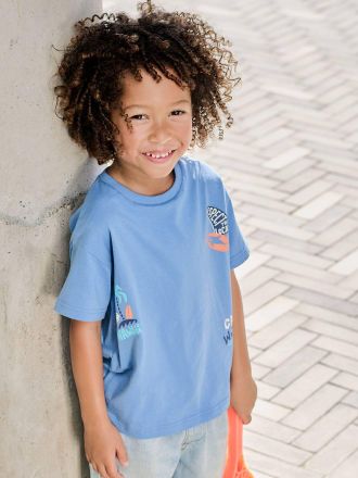 Vertbaudet T-Shirt bedruckt Jungen mit Recycling-Baumwolle mittelblau
