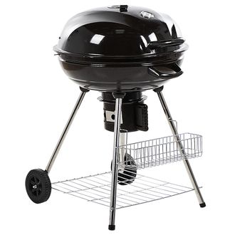 Beliani Beliani - Barbacoa De Carb&oacute;n De Metal Negro Tapa Rejilla De Cocci&oacute;n Ruedas Term&oacute;metro Jard&iacute;n Marapi