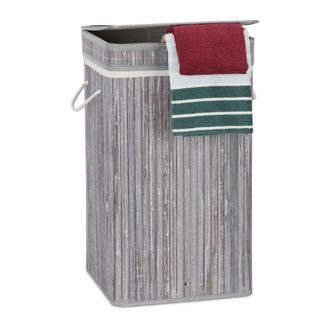 Relaxdays Relaxdays - 2 Cestos Ropa Sucia Con Tapa, Cubo Colada, Cuadrado, Canasta, Bamb&uacute;, 70 L, 63 X 36 X 36 Cm, Gris