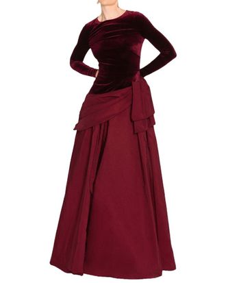 Marchesa Stretch Velvet Long Sleeve Gown