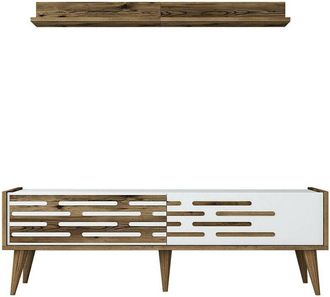 Dmora Dmora - Mueble De Televisi&oacute;n Daanesta, Aparador De Sal&oacute;n, Mueble Bajo Para Tv, Base De Pared Equipada, 140x45h35 Cm, Nogal Y Antracita