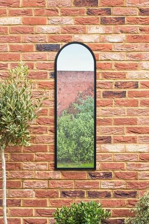 MirrorOutlet Black Metal Framed Arched Garden Wall Mirror 47 X 16 (120CM X 40CM) | Size: 1 Pack