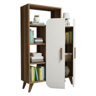 Dmora Aparador Capella, Buf&eacute; De Sal&oacute;n, Aparador De Sal&oacute;n, Despensa De Cocina, 90x32h132 Cm, Nogal Y Blanco, Con Embalaje Reforzado - Dmora