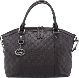 Gucci Gg Charm Convertible Dome Satchel Guccissima Leather Brown Leather Handbag (Pre-Owned)