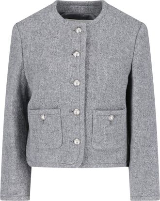 Dunst Grey Cropped Ornamental-Button Wool Jacket