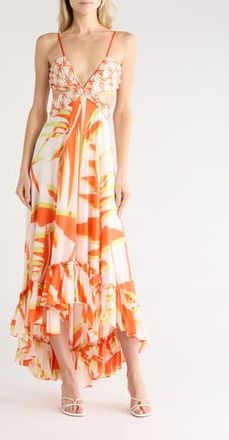 Diane Von F&uuml;rstenberg Hera Cutout Dress in Palm Geo Orange Giant at Nordstrom Rack, Size Xx-Small