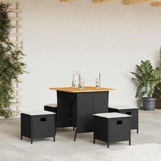 vidaXL Set De Muebles Jard&iacute;n 5 Pzas Con Cojines Rat&aacute;n Sint&eacute;tico Negro Vidaxl
