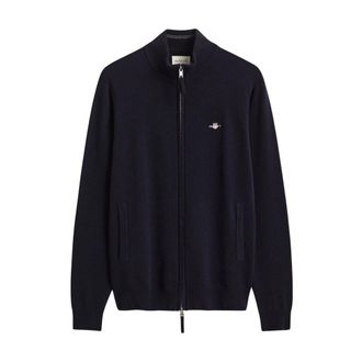 GANT Cardigan con zip in morbidissima lana dagnello - - Knitwear - Uomo - Blu - M