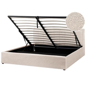 Beliani Cama Con Almacenaje Elevable Tapizada De Boucl&eacute; Beige 180 X 200 Cm Montlaur