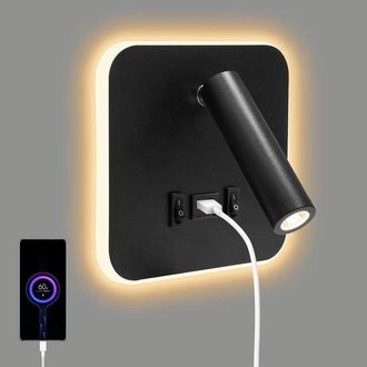 No Brand L&aacute;mpara De Pared Led Cuadrada 3 En 1 Con Puerto De Carga Usb E Interruptor