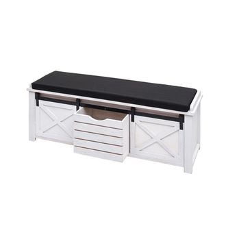 Hhg Hhg - Nunca Usado] Banco Con Compartimentos De Almacenaje 596, Banco Tapizado Asiento Cajonera, Aspecto Shabby Madera Maciza Metal Tela 43x102x33cm, B