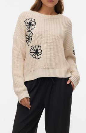 Vero Moda Laura Long Sleeve Pullover Sweater in Birch Detail With Black at Nordstrom Rack, Size X-Small