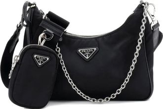 Prada Borsa a spalla Re-Edition 2005 piccola in tessuto con tracolla - Nero