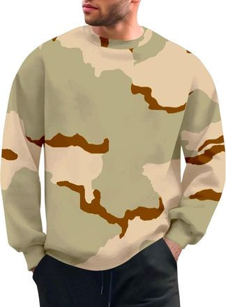 Generic Mens Camo Sweatshirts Pullover Long Sleeve Casual Crewneck Jumper Camouflage Long Sleeve Shirts Tops Fashion Spring Autumn Streetwear
