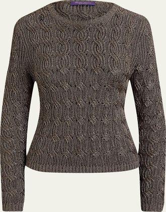 Ralph Lauren Collection Metallic Cable-Knit Crewneck Sweater