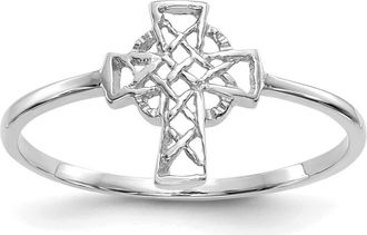 Diamond2Deal 14k White Gold Polished Celtic Cross Ring