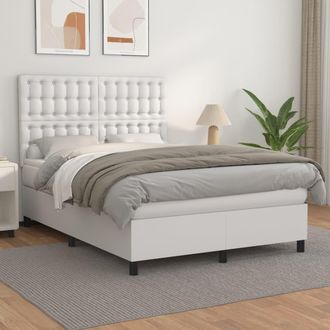 vidaXL Vidaxl - Cama Box Spring Con Colch&oacute;n Cuero Sint&eacute;tico Blanco 140x190 Cm