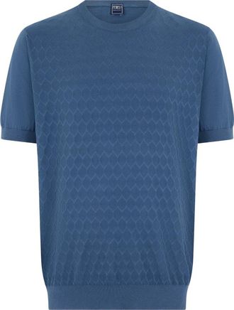 Fedeli Trui met korte mouwen - Heren - Ronde hals truien - Blauw - 2XL - Katoen - Truien & Vesten