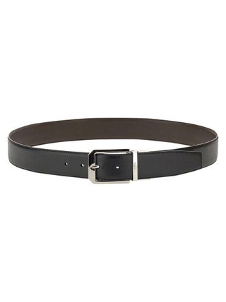 Ermenegildo Zegna Reversible Polished Silver Buckle Cow Leather Belt