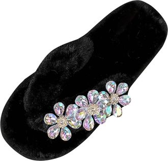 Generic Black Women Comfortable Sandals with Flower Embellishment Wrap Strap Ideal for Indoor Wear During Fall and Winter