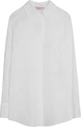 Valentino Garavani Geborduurde katoenen poplin blouse - Dames - Overhemden - Wit - XS - Katoen - Overhemden