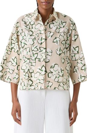 Akris Papercut Flower Cotton Poplin Top in Beige-Cream-Olive at Nordstrom, Size 10