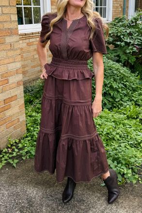 THML Clothing High-Low Tiered Dress In Brown