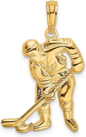 Diamond2Deal 10k Yellow Gold Hockey Player with Stick and Puck Charm Pendant
