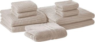 Beliani Conjunto De 9 Toallas De Ba&ntilde;o Y Alfombrilla De Ba&ntilde;o De Algod&oacute;n Beige Zero Twist Areora