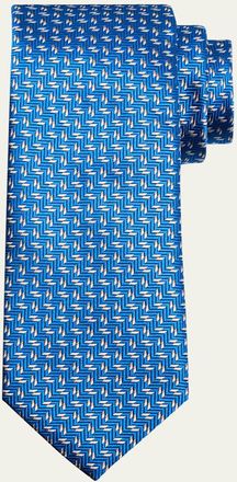 Brioni Mens Micro-Herringbone Silk Tie