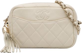 Chanel Pre-owned Womens Quilted Lambskin Crossbody Bag - Ivory Leather - One Size