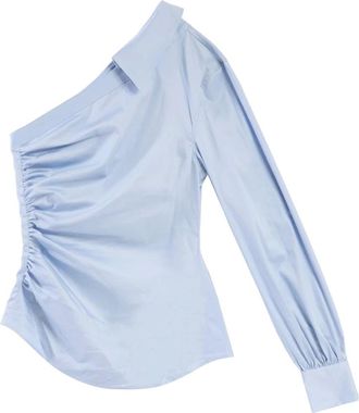 Karl Lagerfeld Overhemden, Dames, Blauw, S, Katoen, Een schouder popeline blouse