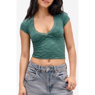 BDG Bella Lace Trim Crop T-Shirt in Green at Nordstrom, Size X-Small