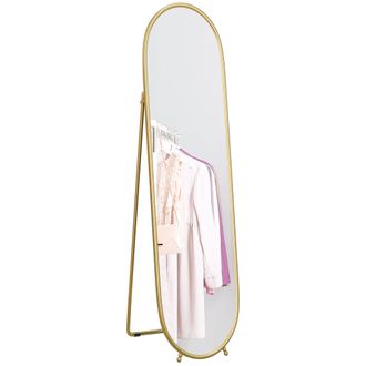 HOMCOM Oval Full Length Mirror With Metal Frame Hanging Or Leaning Gold Tone | TJ Hughes