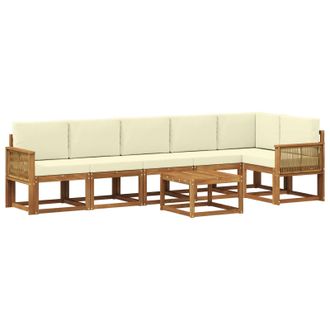 vidaXL Conjunto De Sof&aacute;s De Exterior 7 Pcs Natural Y Crema Poli&eacute;ster Vidaxl