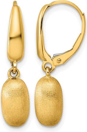 Diamond2Deal 14K Yellow Gold Brushed Puffed Oval Drop Dangle Earrings