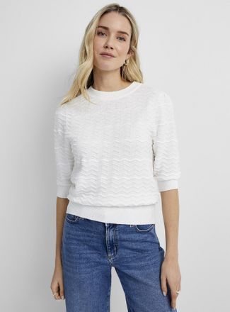 Contemporaine Womens Elbow-length sleeves fine textured knit sweater