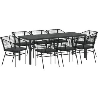 vidaXL Conjunto De Comedor De Jard&iacute;n 9 Pcs Negro Rat&aacute;n Sint&eacute;tico Vidaxl